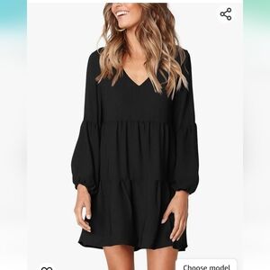 Long Sleeve Swing Shift Dress - Black